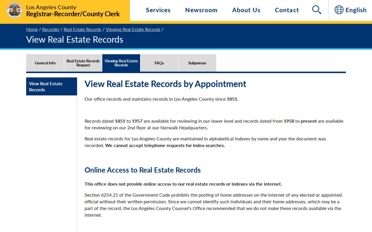 Duarte people search recorder records page showing no online index