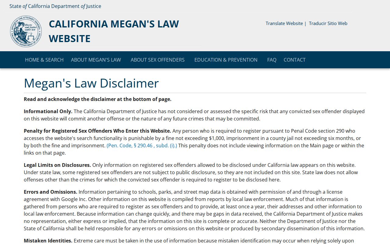 Duarte public records California Megan Law registry search